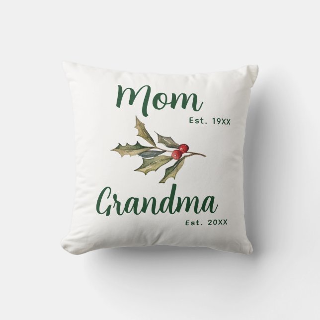 Grandma Christmas Holiday Botanical Decor Throw Pillow (Front)