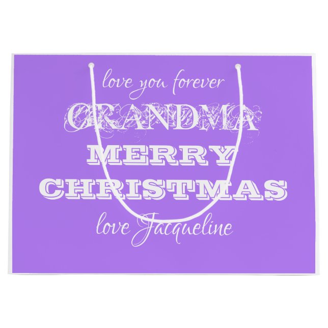 Grandma Christmas Personalized Name Purple  Large Gift Bag (Front)