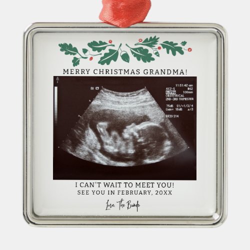 Grandma Christmas Pregnancy Ultrasound Holiday Metal Ornament