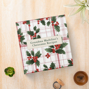 Grandma Christmas Recipe Keepsake Holly Plaid 3 Ring Binder