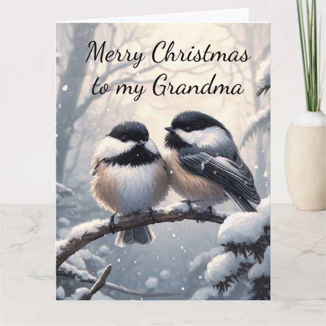 Grandma Christmas Wishes & Love Chickadee Bird Card (Front)