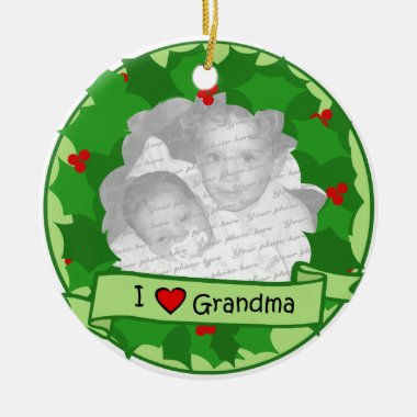 Grandma Christmas Wreath Photo Ceramic Ornament