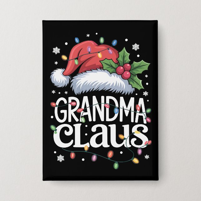 Grandma Claus Christmas Lights Pajama Family Match Button (Front)