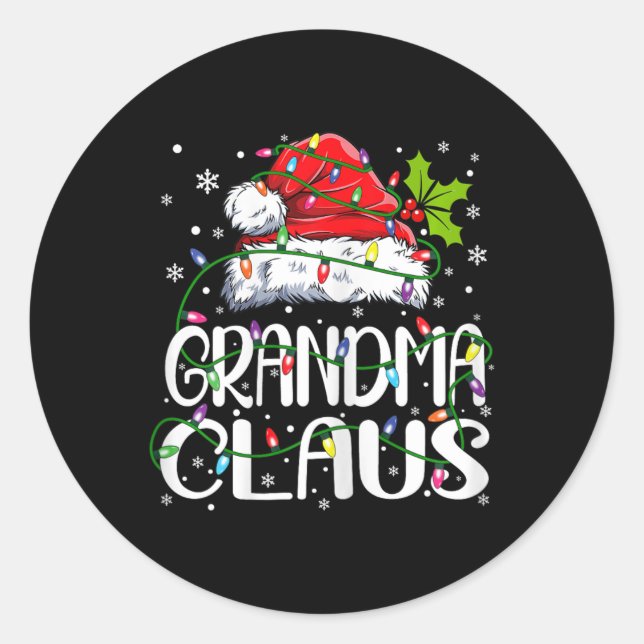Grandma Claus Christmas Lights Pajama Family Match Classic Round Sticker (Front)