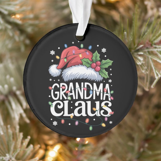 Grandma Claus Christmas Lights Pajama Family Match Ornament (Tree)