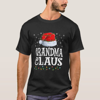 Grandma Claus Christmas Lights Santa Hat Family Ma T-Shirt