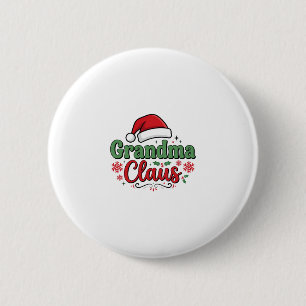 Grandma Claus Christmas Santa Hat Button