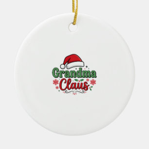 Grandma Claus Christmas Santa Hat Ceramic Ornament