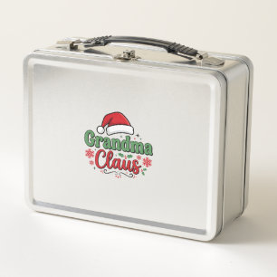 Grandma Claus Christmas Santa Hat Metal Lunch Box