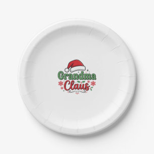 Grandma Claus Christmas Santa Hat Paper Plates