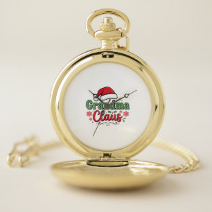 Grandma Claus Christmas Santa Hat Pocket Watch
