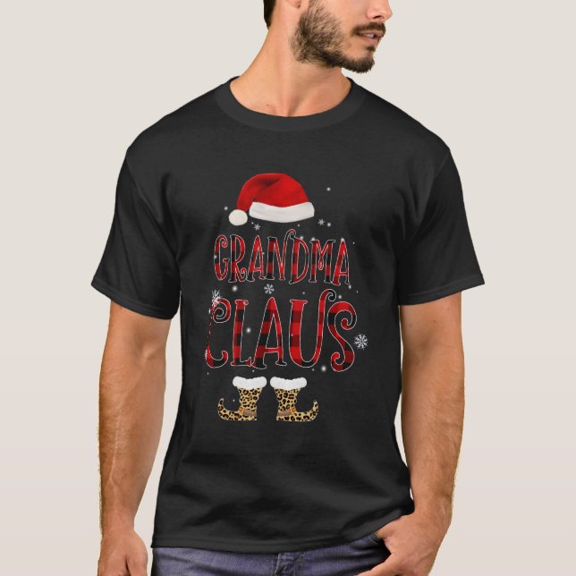 Grandma Claus Leopard Pajama Santa Gift For Mom Fo T-Shirt (Front)