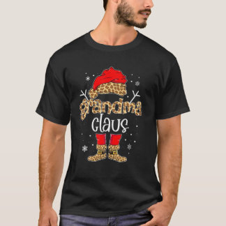 Grandma Claus Leopard Santa Claus Dress Christmas T-Shirt