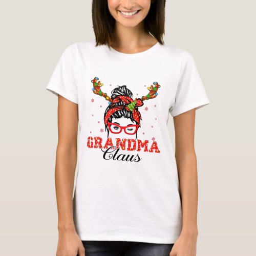 Grandma Claus Messy Bun Wink Eye Matching Family C T_Shirt