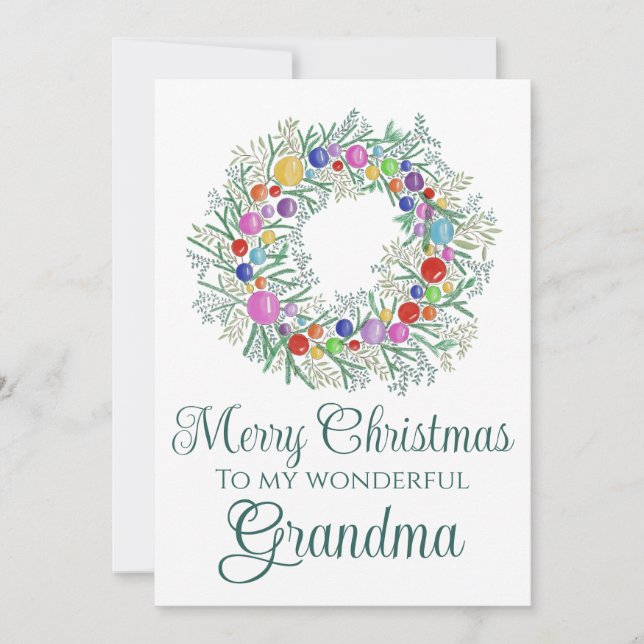Grandma colorful Christmas Wreath Holiday Card (Front)