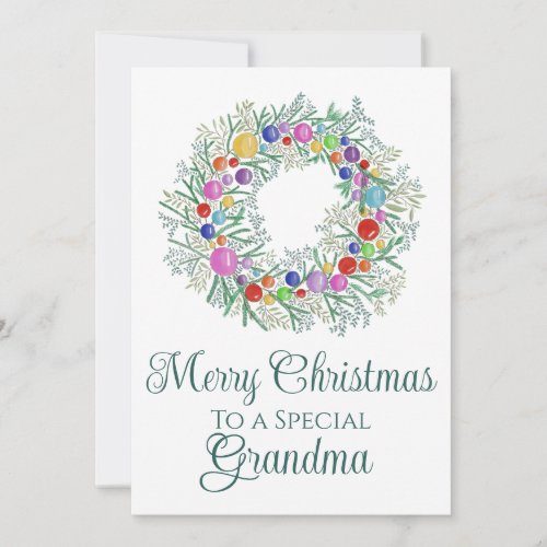 Grandma Colorful Christmas Wreath Holiday Card