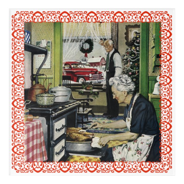 Grandma Cooking Christmas Turkey Dinner Kitchen Acrylic Print (Front)