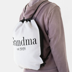 Grandma Custom Modern Black and White Drawstring Bag