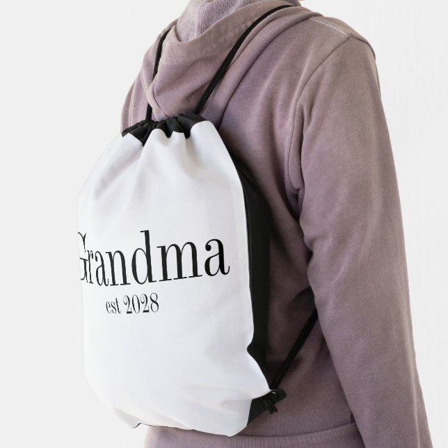 Grandma Custom Modern Black and White Drawstring Bag (Insitu)
