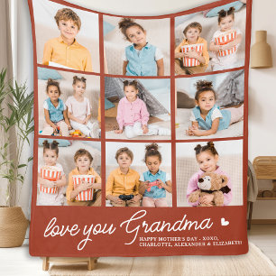 Grandma Custom Modern Terracotta 9 Photo Collage Fleece Blanket
