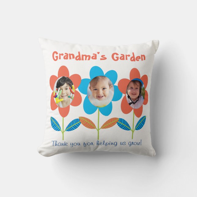 Grandma Custom Photo Flowers Throw Pillow (Front)