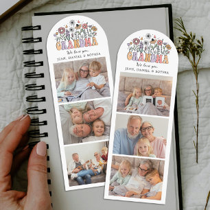 Grandma Cute Retro Whimsical Flowers Photo Collage Bookmarks