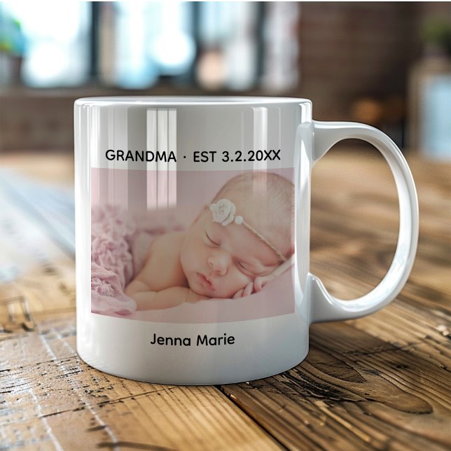 Grandma Date Established Baby Photo  Coffee Mug (Creator Uploaded)