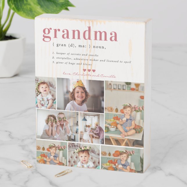 Grandma Definition | 8 Photo Personalized Wooden Box Sign (In Situ Vertical)