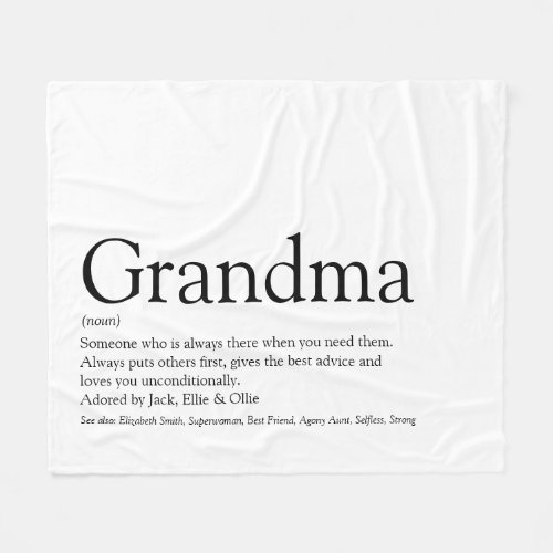Grandma Definition Black and White Modern Fun Fleece Blanket