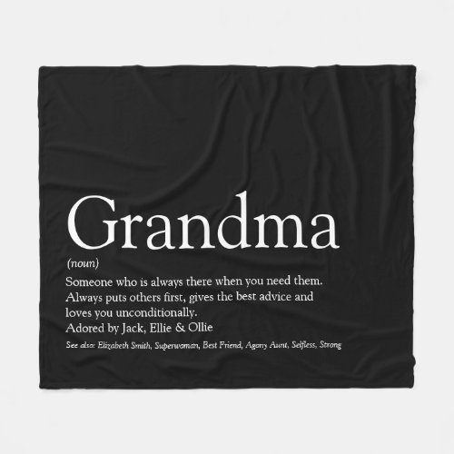 Grandma Definition Black and White Modern Fun Fleece Blanket