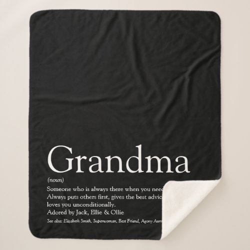 Grandma Definition Black and White Modern Fun Sherpa Blanket