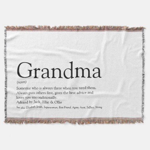 Grandma Definition Black and White Modern Fun Throw Blanket