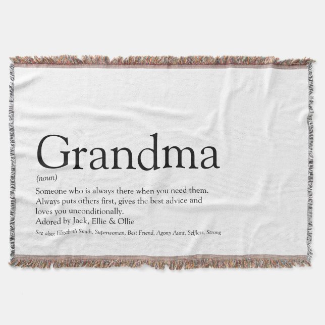 Grandma Definition Black and White Modern Fun Throw Blanket (Front)