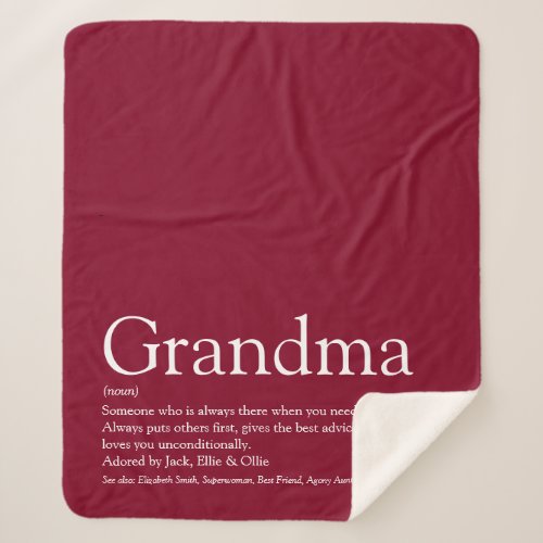 Grandma Definition Burgundy Modern Fun Sherpa Blanket
