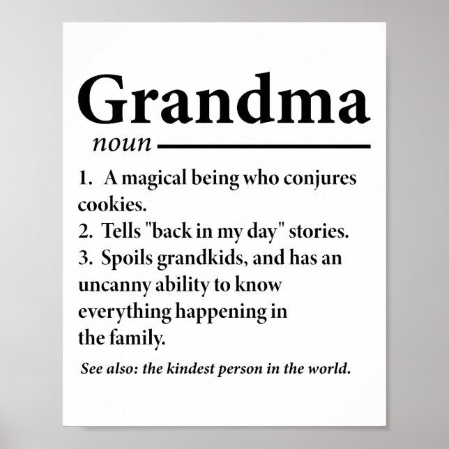 Grandma Definition Funny Grandmother Grandmas Poster (Front)
