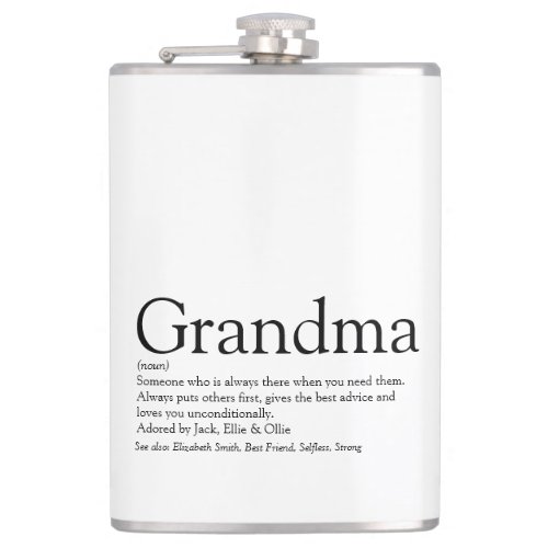 Grandma Definition Saying Fun Black and White Flask
