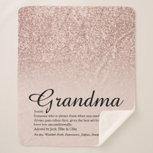 Grandma Definition Script Rose Gold Glitter Sherpa Blanket