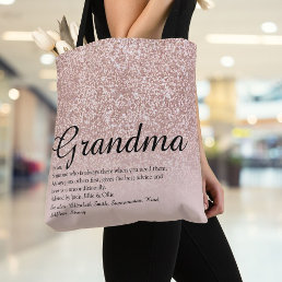 Grandma Definition Script Rose Gold Glitter Tote Bag