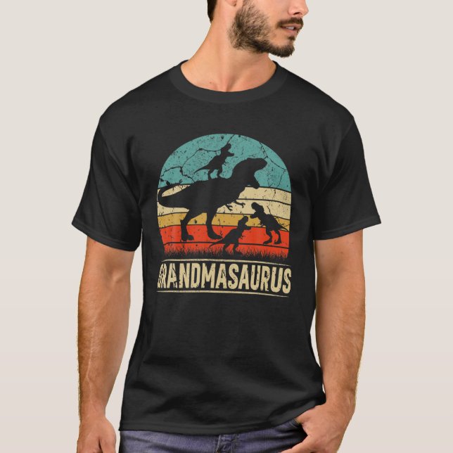 Grandma Dinosaur T Rex Grandmasaurus 3 Kids Family T-Shirt (Front)