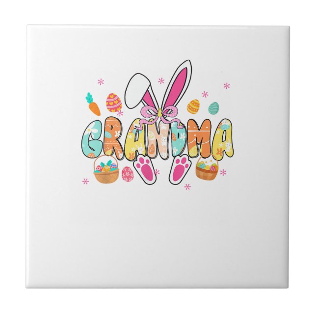 Grandma Easter Grandma Coquette Bunny Ears Eggs Ba Ceramic Tile (Front)