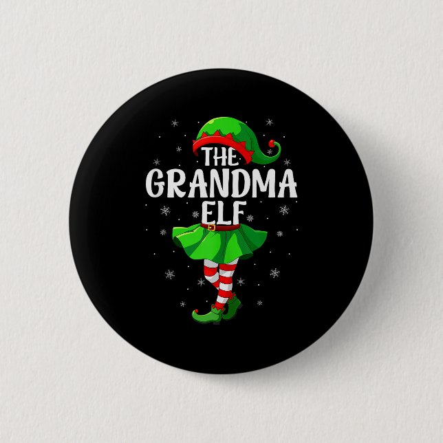 Grandma Elf Christmas Girls Women Elf Squad Xmas F Button (Front)