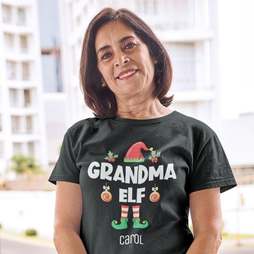 Grandma elf family matching christmas outfit name T_Shirt