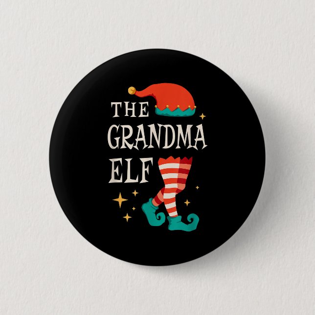 Grandma Elf Family Matching Group Christmas Grandm Button (Front)