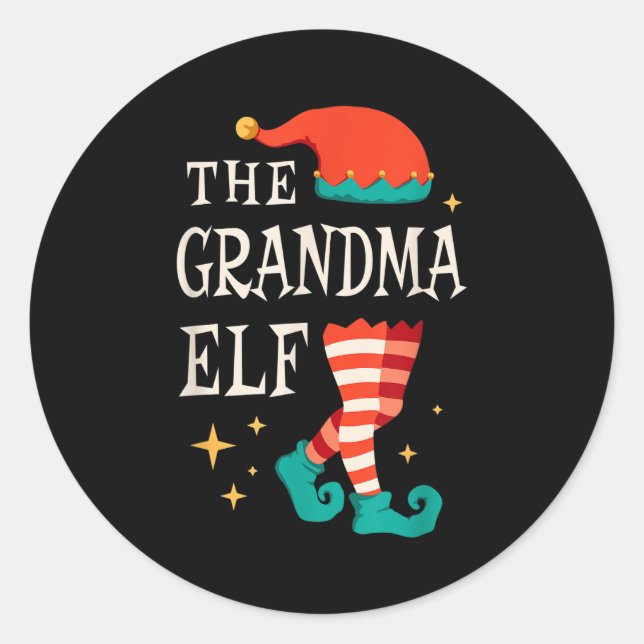 Grandma Elf Family Matching Group Christmas Grandm Classic Round Sticker (Front)