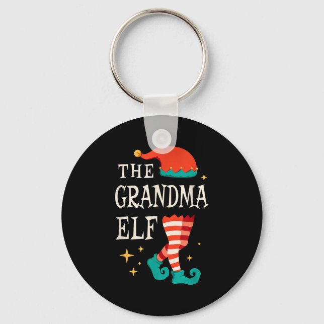 Grandma Elf Family Matching Group Christmas Grandm Keychain (Front)