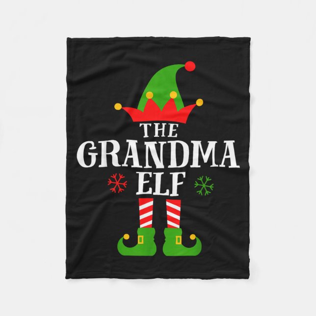 Grandma Elf Funny Matching Family Christmas Pajama Fleece Blanket (Front)