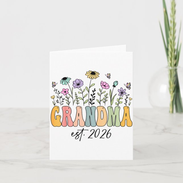 Grandma Est. 2026 Wildflower Promoted To Grandma  Card (Front)