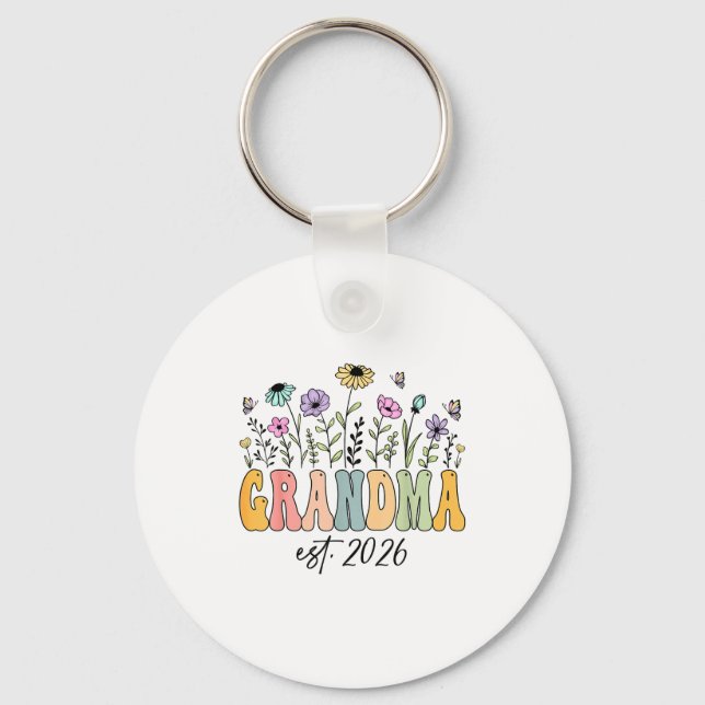 Grandma Est. 2026 Wildflower Promoted To Grandma  Keychain (Front)