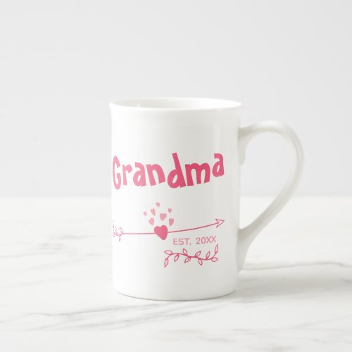 Grandma Est 20xx Pink Hearts and Arrows Bone China Mug