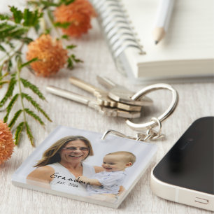 Grandma Est. black script 3 photo Keychain